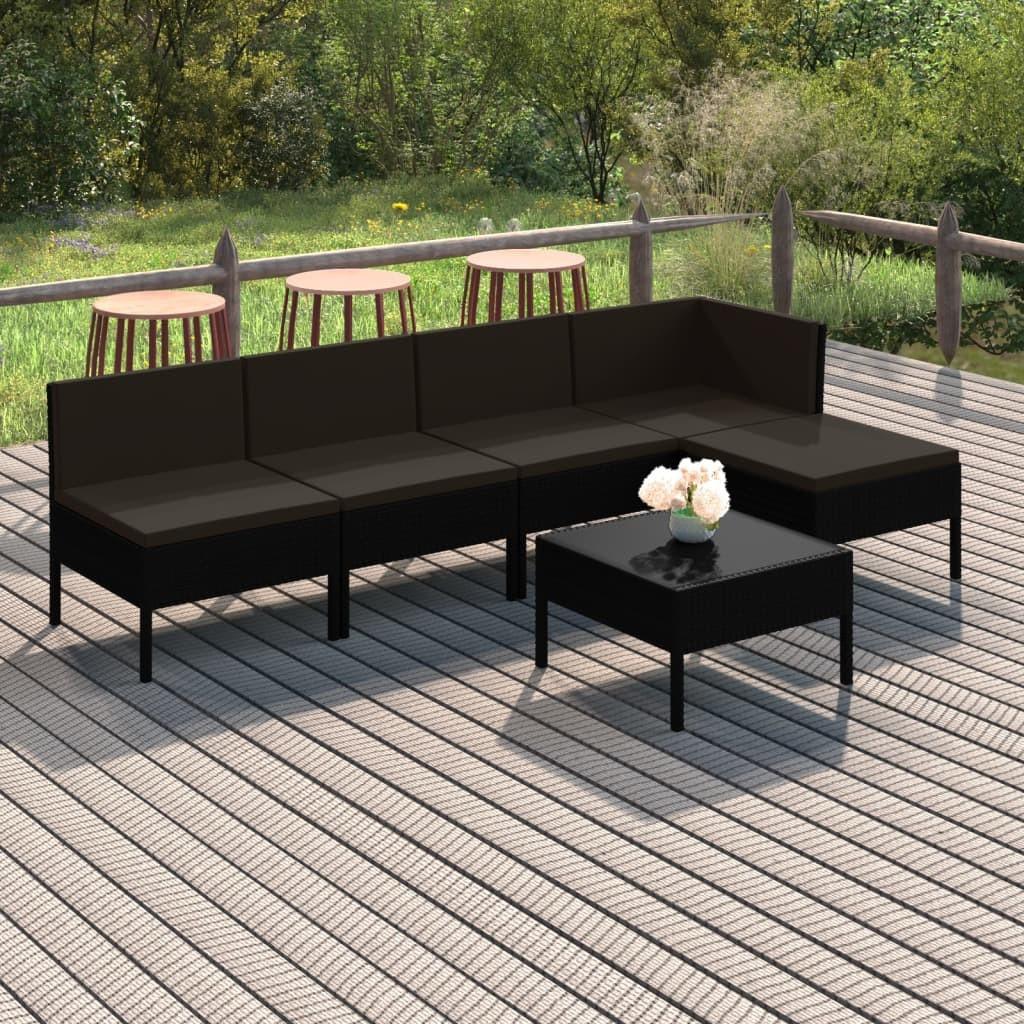 Loungesæt til haven 6 dele med hynder polyrattan sort billede