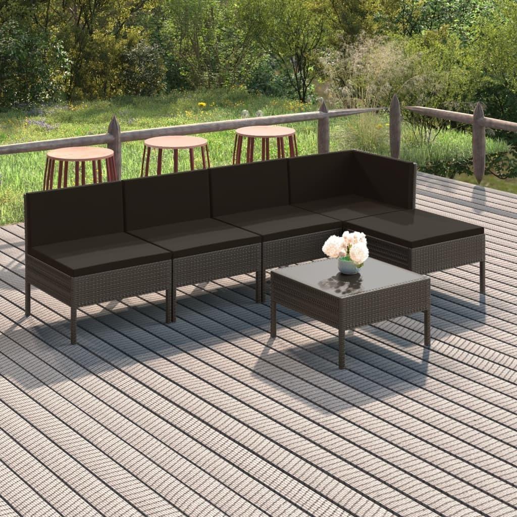 Loungesæt til haven 6 dele med hynder polyrattan grå billede