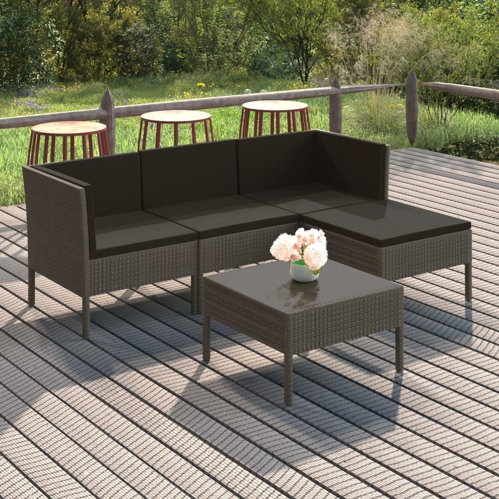 Loungesæt til haven 5 dele med hynder polyrattan grå billede