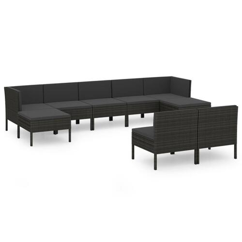 Loungesæt til haven 9 dele med hynder polyrattan sort