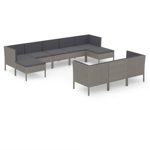 Loungesæt til haven 10 dele med hynder polyrattan grå