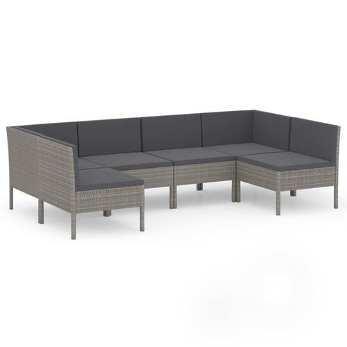 Loungesæt til haven 6 dele med hynder polyrattan grå