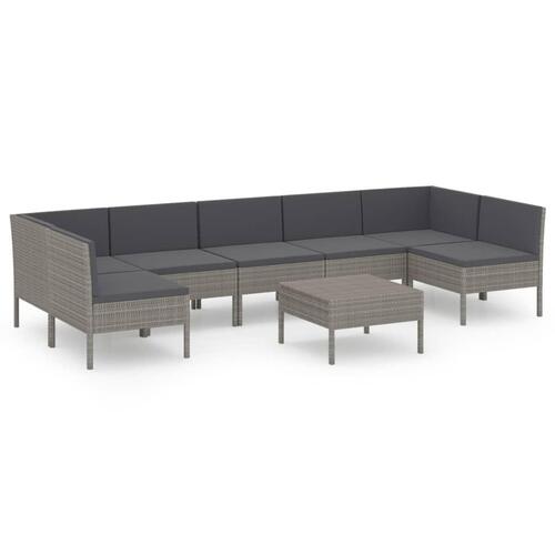 Loungesæt til haven 8 dele med hynder polyrattan grå