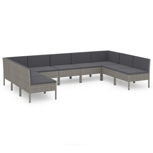 Loungesæt til haven 9 dele med hynder polyrattan grå