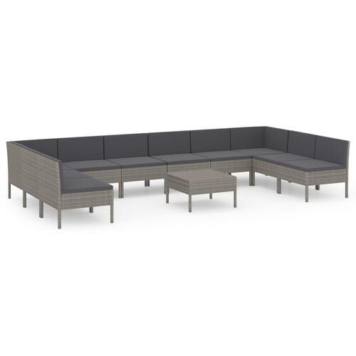 Loungesæt til haven 11 dele med hynder polyrattan grå
