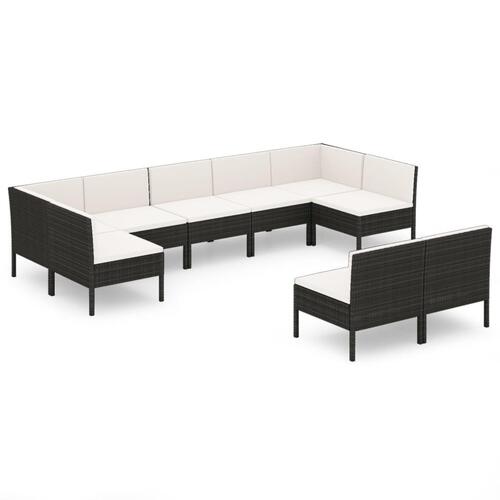 Loungesæt til haven 9 dele med hynder polyrattan sort