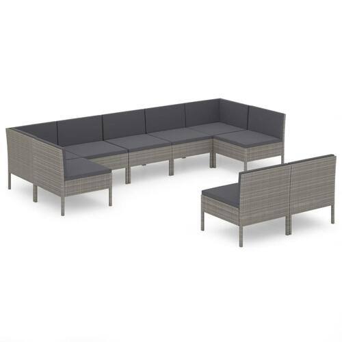 Loungesæt til haven 9 dele med hynder polyrattan grå