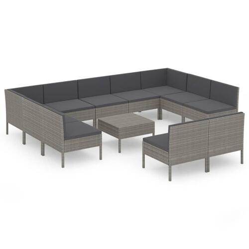 Loungesæt til haven 12 dele med hynder polyrattan grå