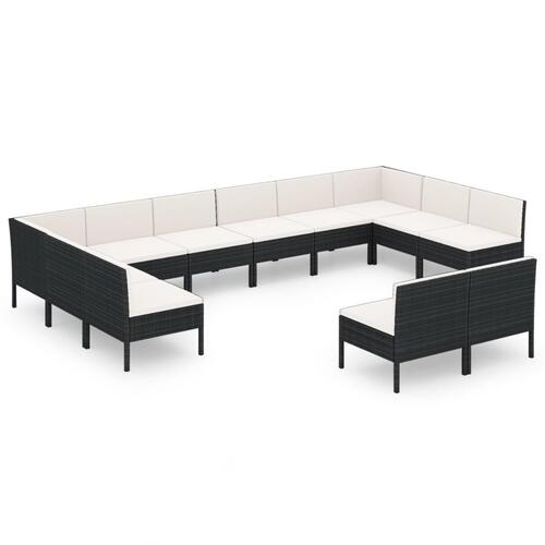 Loungesæt til haven 12 dele med hynder polyrattan sort