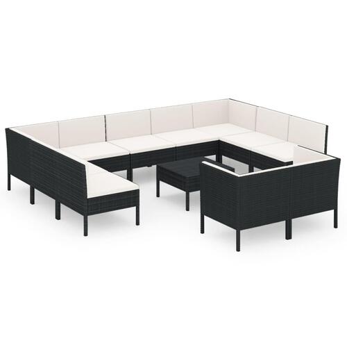 Loungesæt til haven 12 dele med hynder polyrattan sort