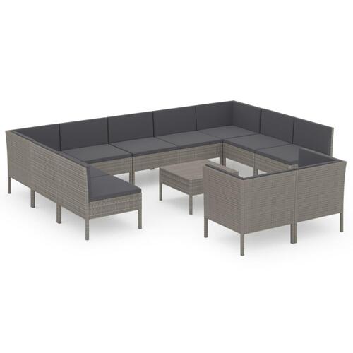 Loungesæt til haven 12 dele med hynder polyrattan grå