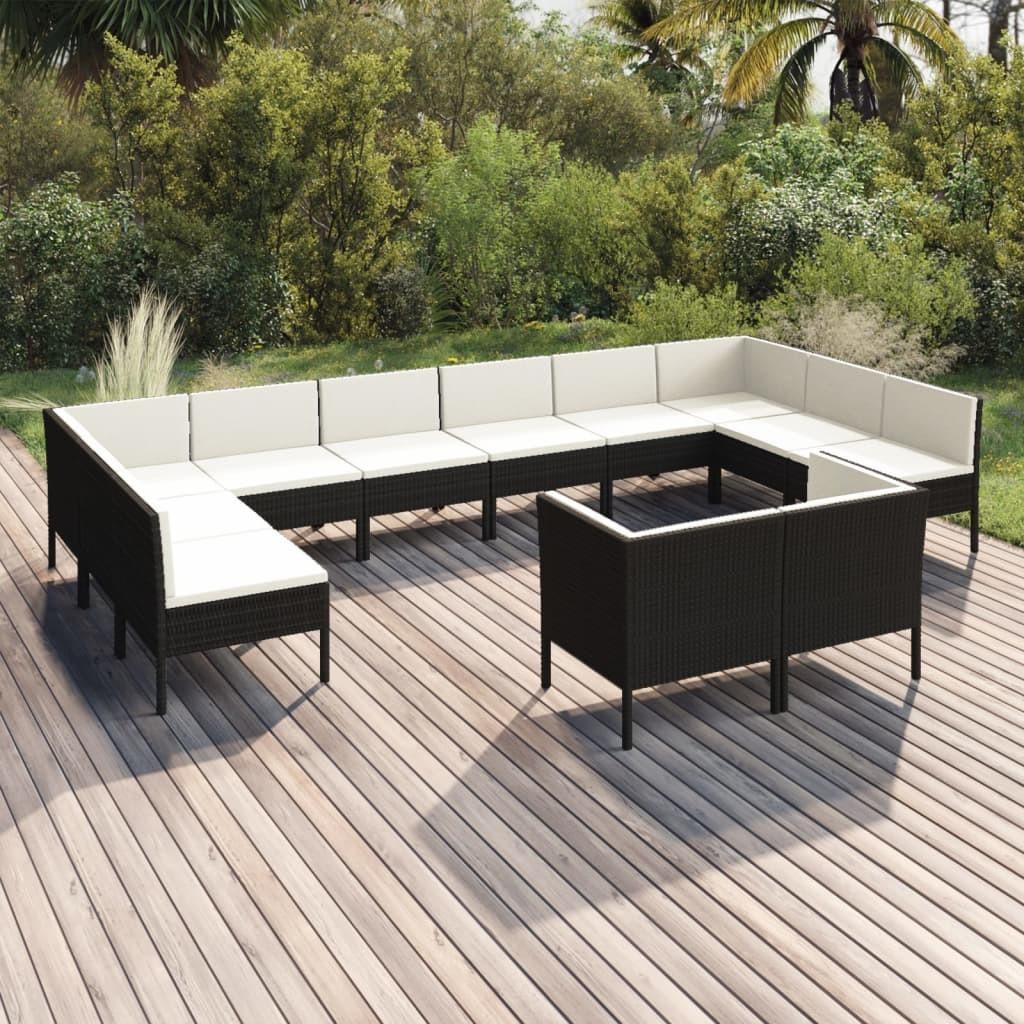 Loungesæt til haven 12 dele med hynder polyrattan sort
