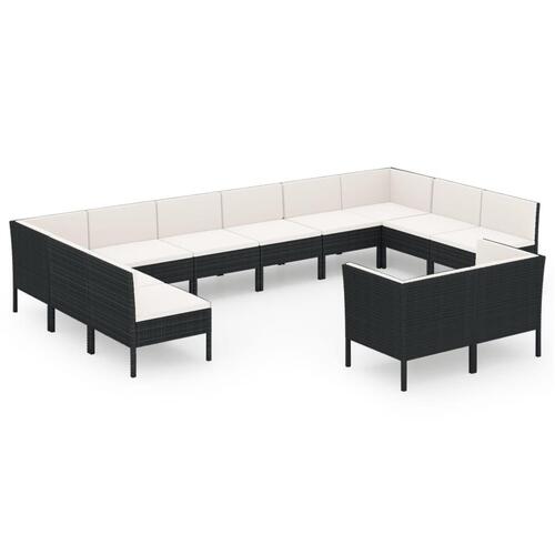 Loungesæt til haven 12 dele med hynder polyrattan sort