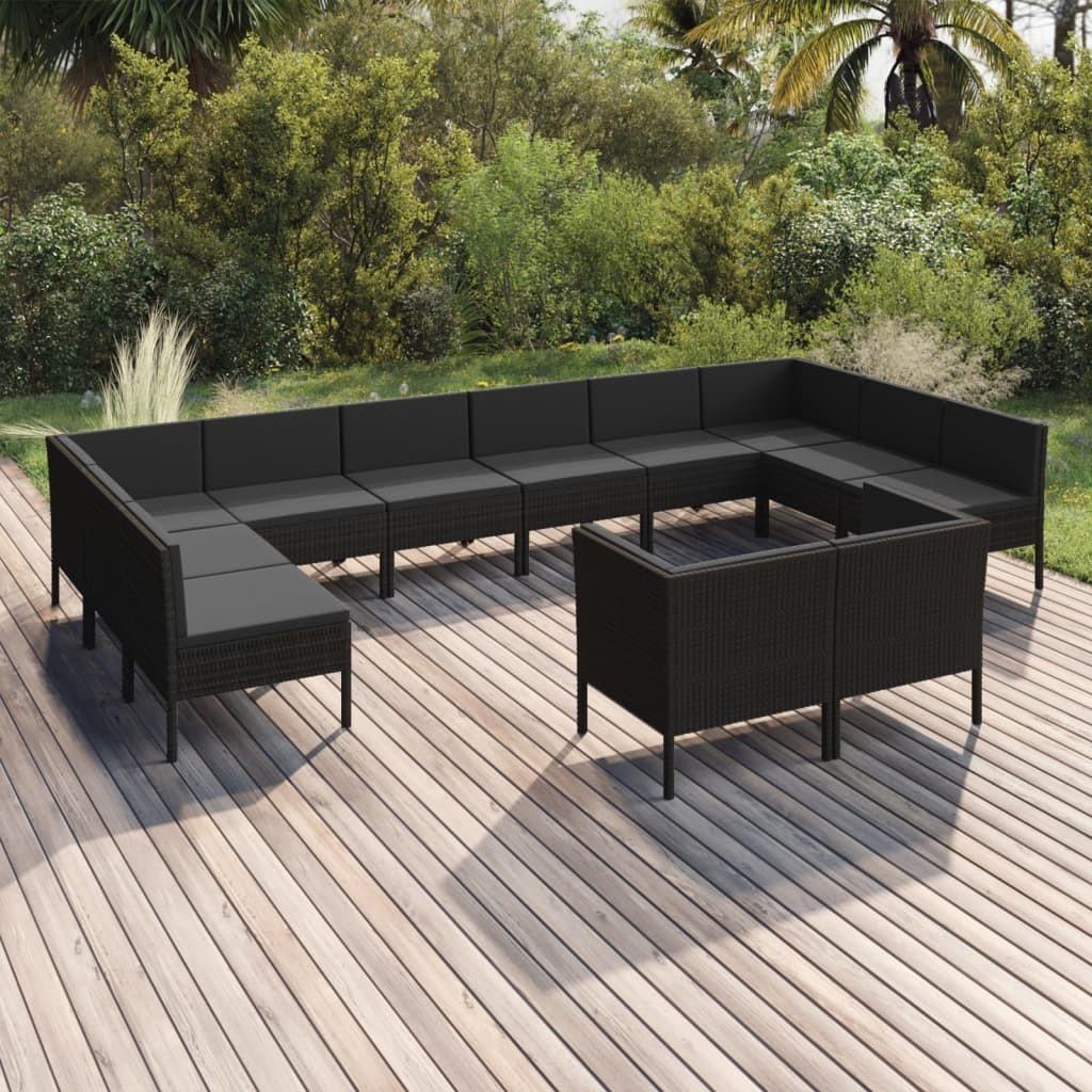 Loungesæt til haven 12 dele med hynder polyrattan sort