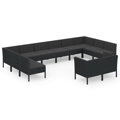 Loungesæt til haven 12 dele med hynder polyrattan sort