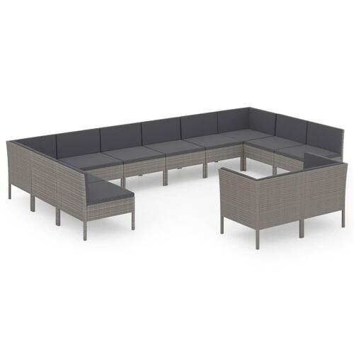Loungesæt til haven 12 dele med hynder polyrattan grå