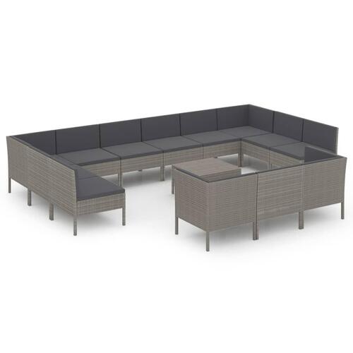 Loungesæt til haven 14 dele med hynder polyrattan grå