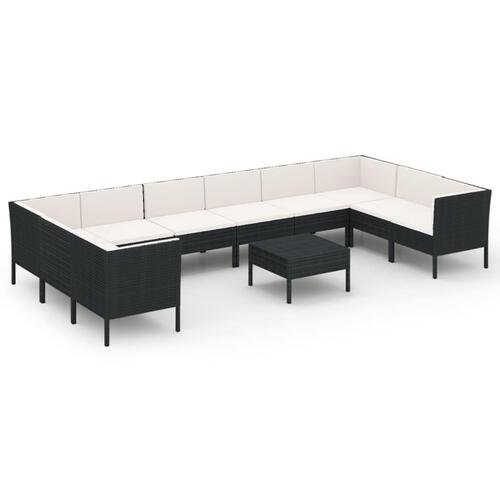 Loungesæt til haven 11 dele med hynder polyrattan sort