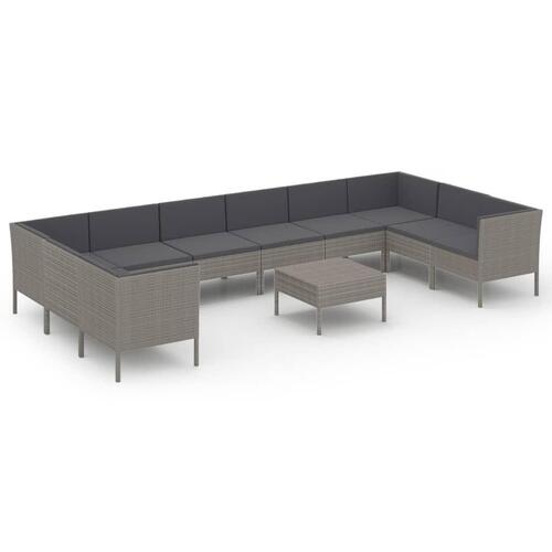 Loungesæt til haven 11 dele med hynder polyrattan grå