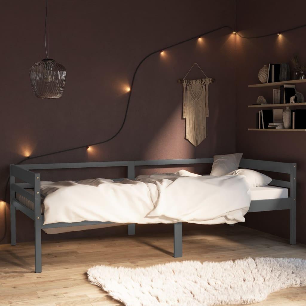 Sengestel 90x200 cm massivt fyrretræ mørkegrå