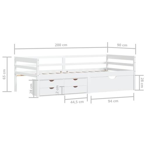 Sengestel med skuffer 90x200 cm massivt fyrretræ hvid