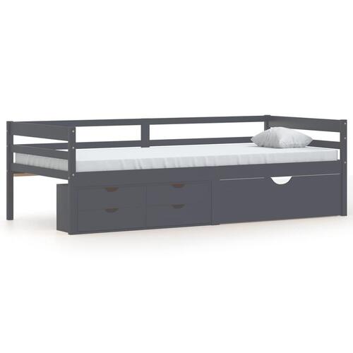 Sengestel med skuffer 90x200 cm massivt fyrretræ mørkegrå