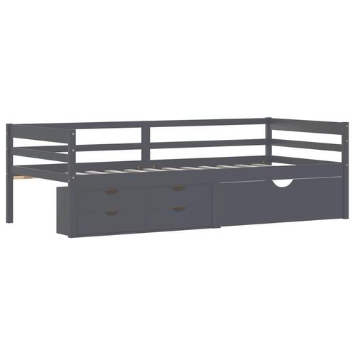 Sengestel med skuffer 90x200 cm massivt fyrretræ mørkegrå