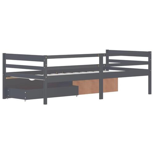Sengestel med skuffer 90x200 cm massivt fyrretræ mørkegrå