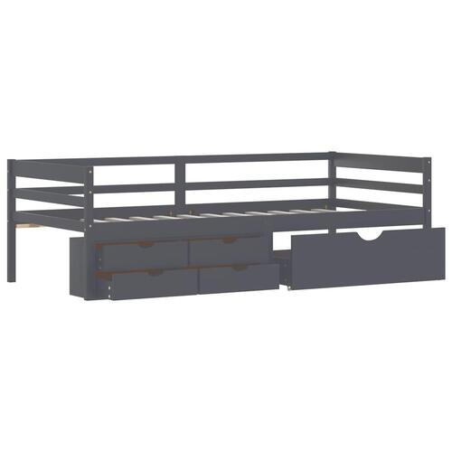 Sengestel med skuffer 90x200 cm massivt fyrretræ mørkegrå