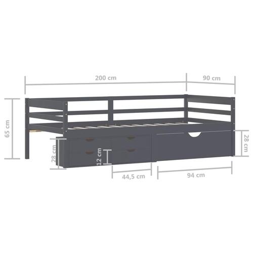 Sengestel med skuffer 90x200 cm massivt fyrretræ mørkegrå