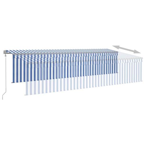 Markise m. rullegardin + LED + vindsensor 6x3 m auto blå/hvid