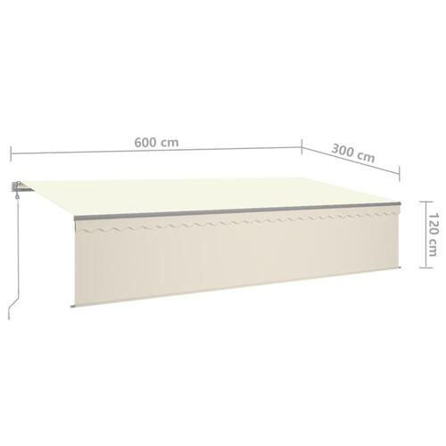 Markise m. rullegardin+LED+vindsensor 6x3 m auto cremefarvet