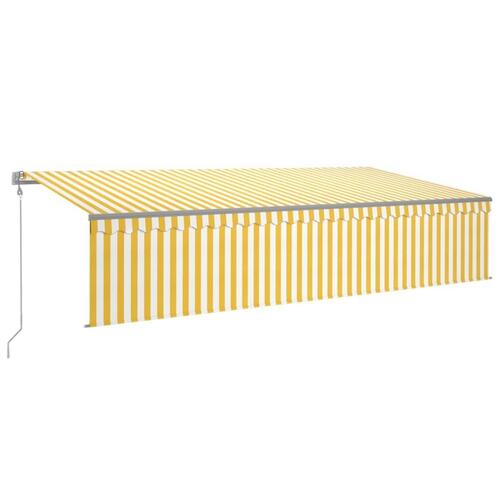 Markise m. rullegardin+LED+vindsensor 6x3 m auto gul/hvid