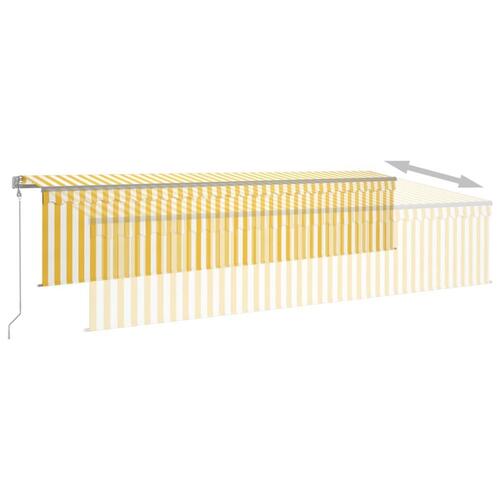 Markise m. rullegardin+LED+vindsensor 6x3 m auto gul/hvid