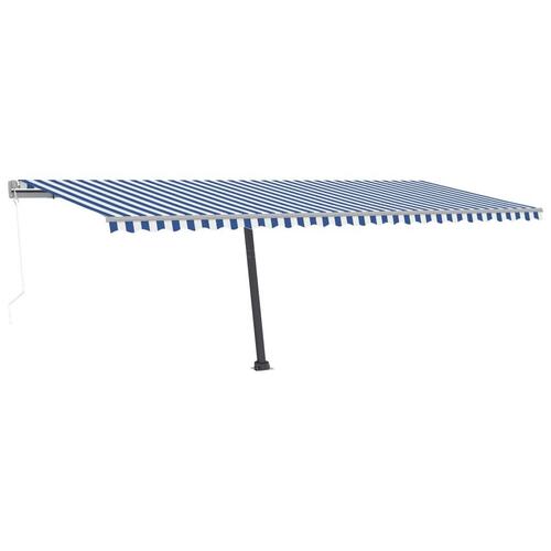 Markise m. LED + vindsensor 600x300 cm automatisk blå og hvid
