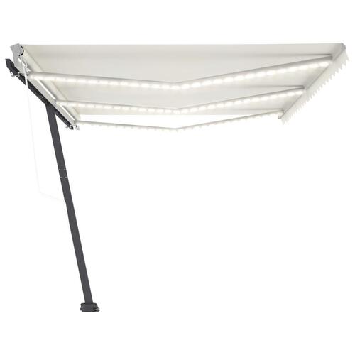 Markise m. LED + vindsensor 600x300 cm automatisk cremefarvet