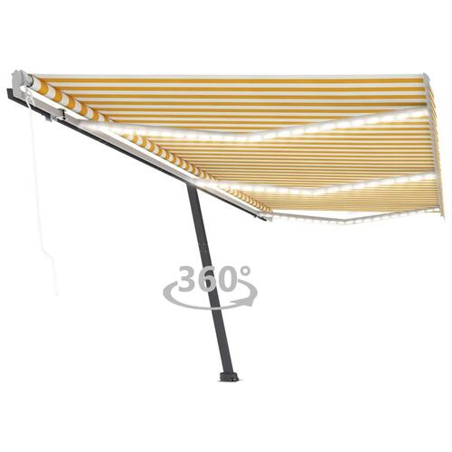 Markise m. LED + vindsensor 600x300 cm automatisk gul/hvid