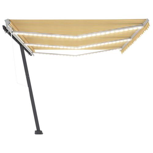 Markise m. LED + vindsensor 600x300 cm automatisk gul/hvid