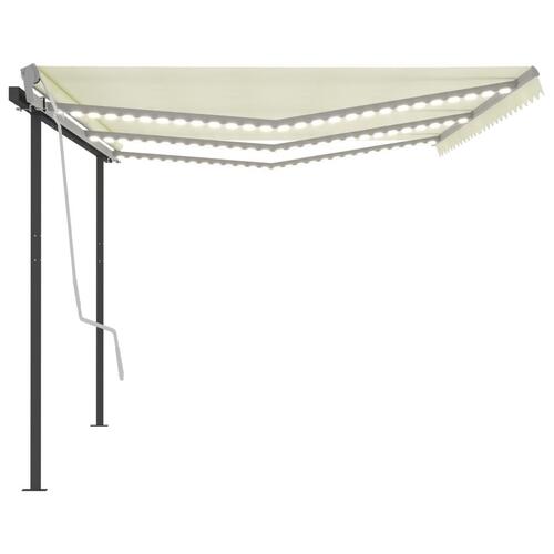 Markise m. LED + vindsensor 6x3 m automatisk cremefarvet