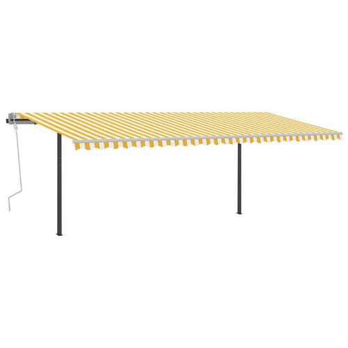 Markise m. LED + vindsensor 6x3 m automatisk gul og hvid