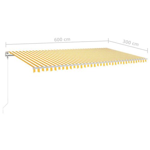 Markise m. LED + vindsensor 6x3 m automatisk gul og hvid