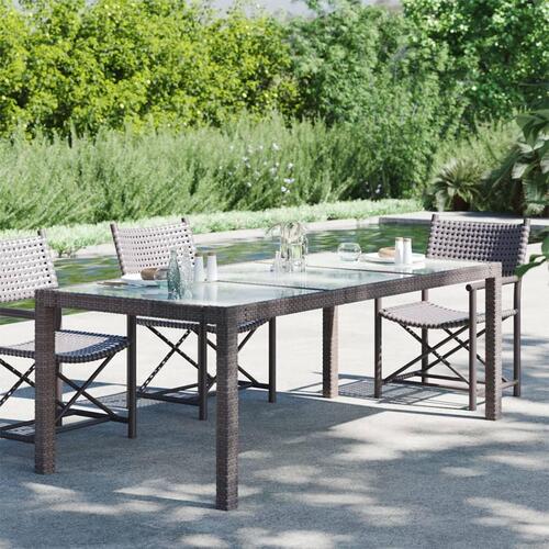 Havebord 190x90x75 cm hærdet glas og polyrattan brun