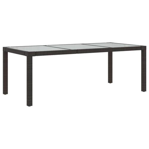 Havebord 190x90x75 cm hærdet glas og polyrattan brun