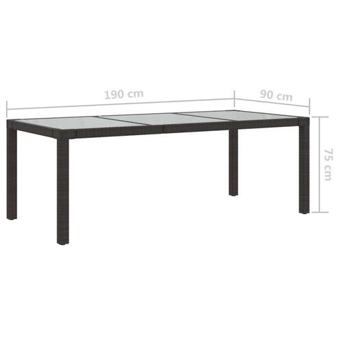 Havebord 190x90x75 cm hærdet glas og polyrattan brun