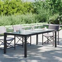 Havebord 190x90x75 cm hærdet glas og polyrattan sort
