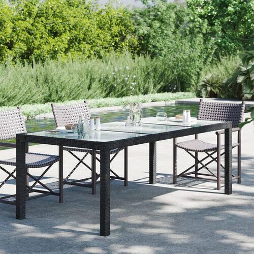 Havebord 190x90x75 cm hærdet glas og polyrattan sort