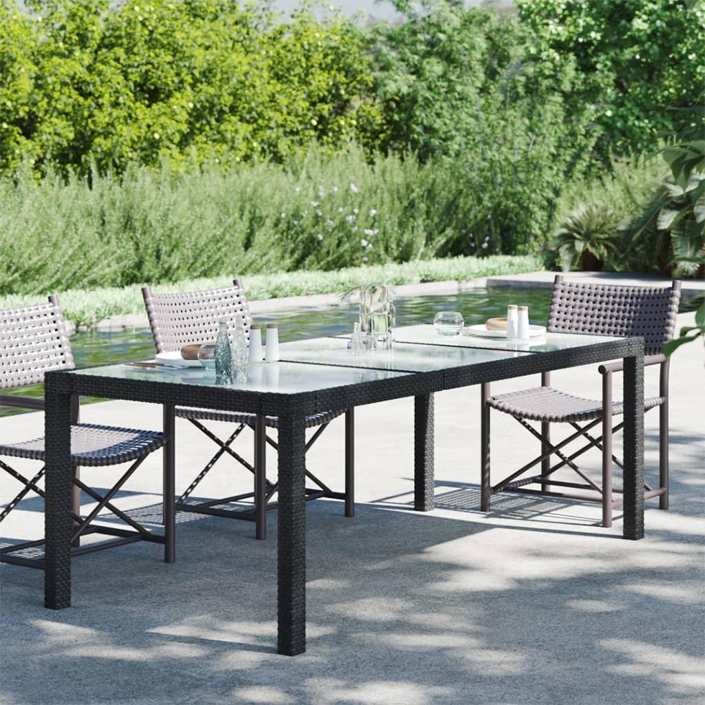 Havebord 190x90x75 cm hærdet glas og polyrattan sort
