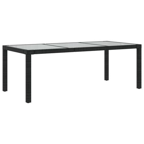 Havebord 190x90x75 cm hærdet glas og polyrattan sort
