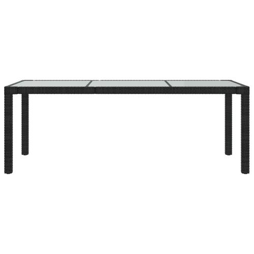 Havebord 190x90x75 cm hærdet glas og polyrattan sort