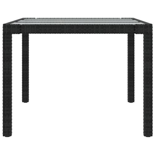 Havebord 190x90x75 cm hærdet glas og polyrattan sort